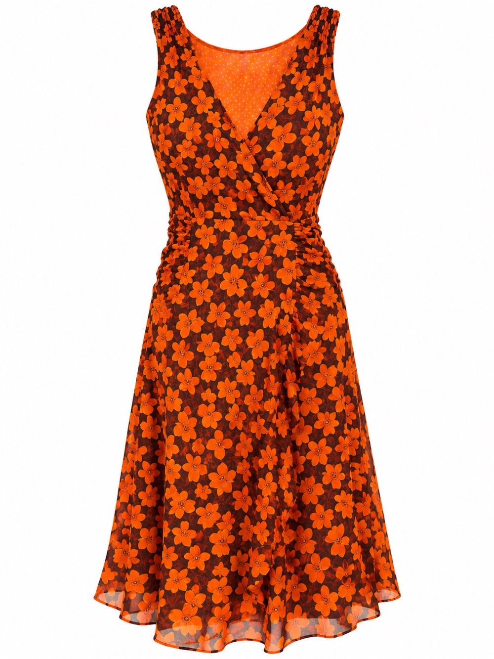CAbi Orange Floral Sleeveless Midi Dress